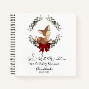 Oh Deer Winter Greenery Baby Shower Gästebuch Notizbuch