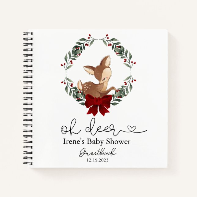 Oh Deer Winter Greenery Baby shower Livre d'or (Devant)