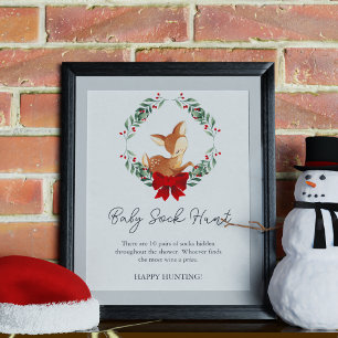 Oh Deer Winter Greenery Baby Sock Hunt Game Poster