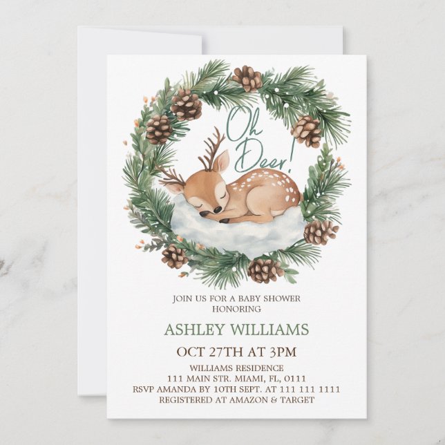 Oh Deer Winter Woodland Baby shower Invitation (Devant)