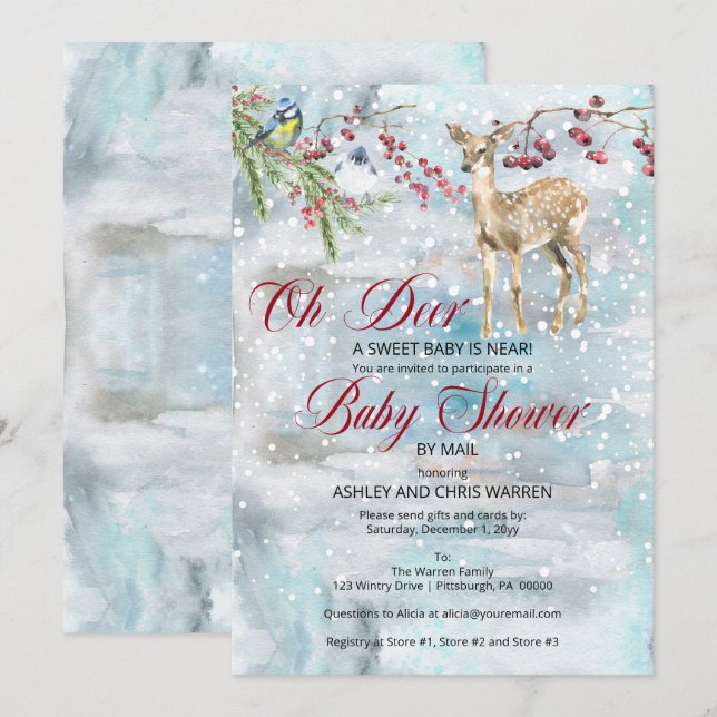 Oh Deer Woodland Animals Baby Showroom by Mail Einladung (Vorne/Hinten)