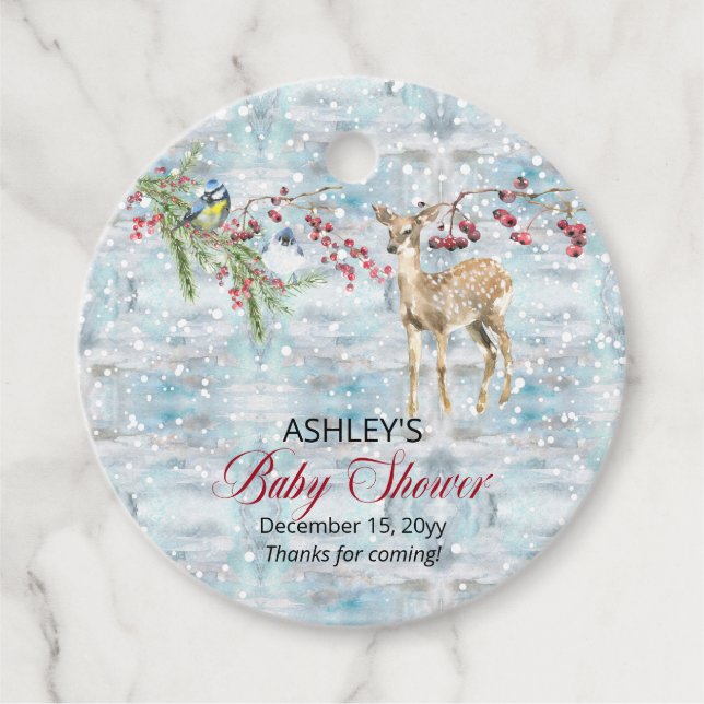 Oh Deer Woodland Animals Winter Boy Baby Dusche Geschenkanhänger (Vorderseite)