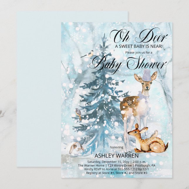 Oh Deer Woodland Animals Winter Boy Baby Dusche I Einladung (Vorne/Hinten)