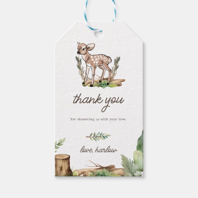 Oh Deer Woodland Baby Deer Baby Shower Geschenkanhänger (Vorderseite)