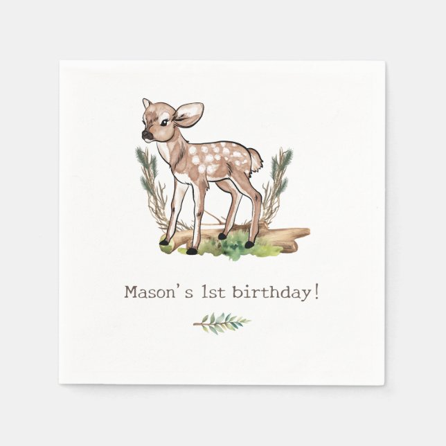 Oh Deer Woodland Baby Deer Birthday Serviette (Vorderseite)