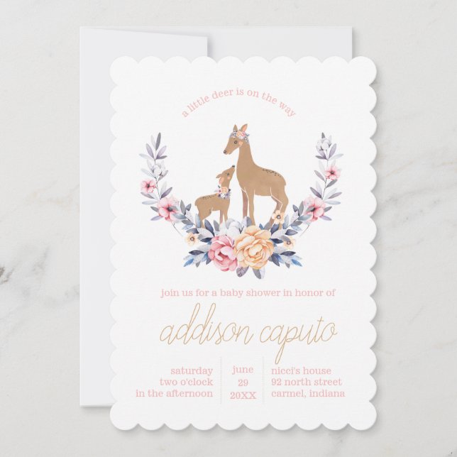 Oh Deer Woodland Baby Dusche Einladungen (Vorderseite)
