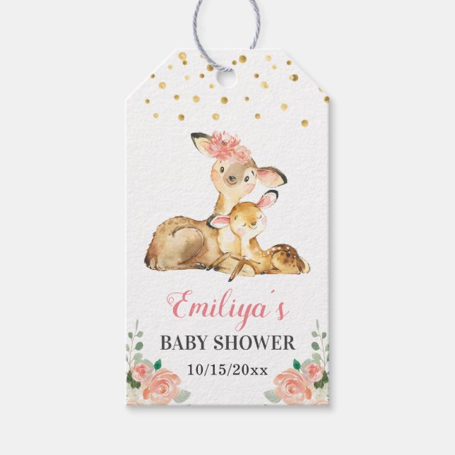 Oh Deer Woodland Baby Dusche Sprinkle Gastfavorit Geschenkanhänger (Vorderseite)