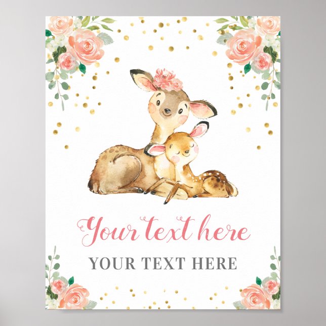 Oh Deer Woodland Baby Girl Dusche individuelle Pea Poster (Vorne)