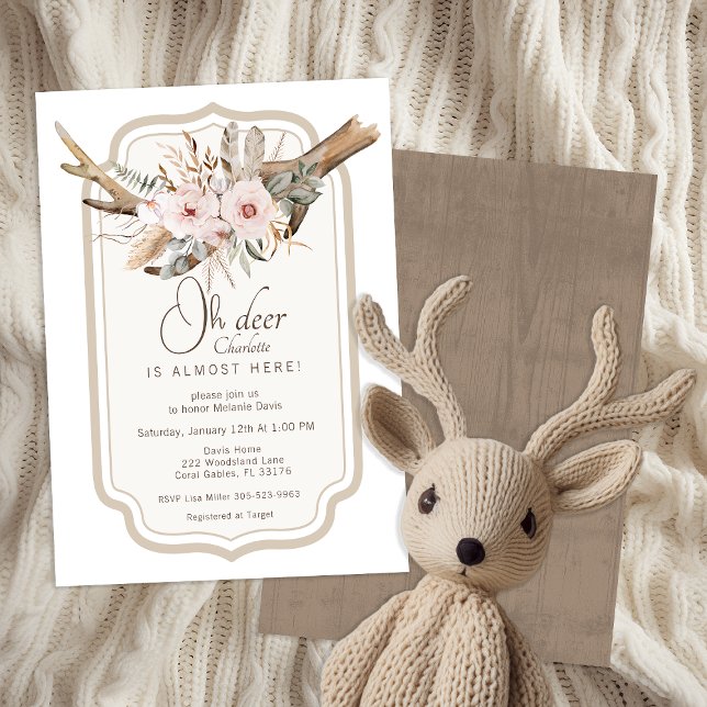 Oh Deer Woodland Baby Shower Einladung - Boho Flo (Cute Oh Deer Baby Shower Invitation)