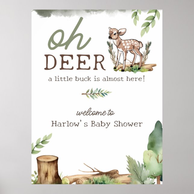 Oh Deer Woodland Deer Baby shower Affiche de bienv (Devant)