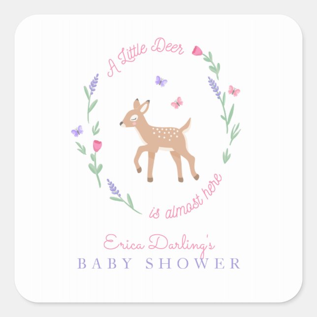 Oh Deer Woodland Thema Kinderdusche Quadratischer Aufkleber (Vorderseite)