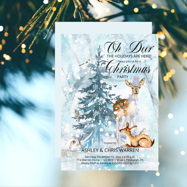 Oh Deer Woodland Tiere Winter Weihnachtsfest Party Einladung (Von Creator hochgeladen)
