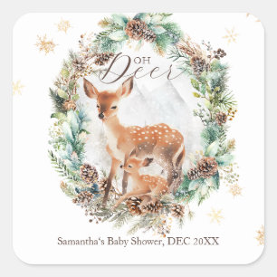 Oh Dei Winter Woodland Schneeballdusche Quadratischer Aufkleber