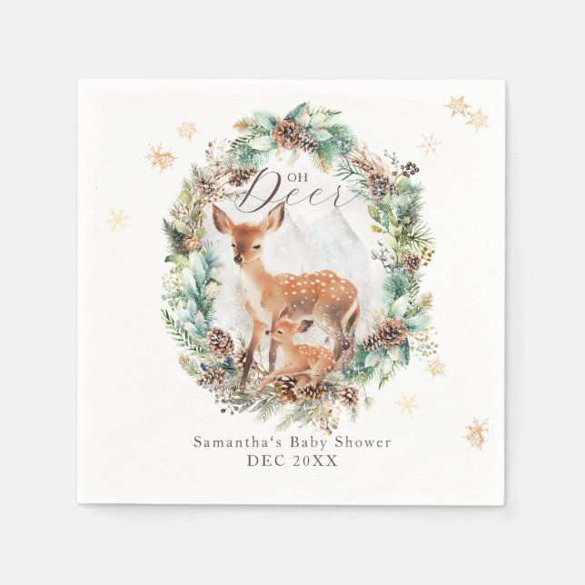 Oh Dei Winter Woodland Schneeballdusche Serviette (Vorderseite)