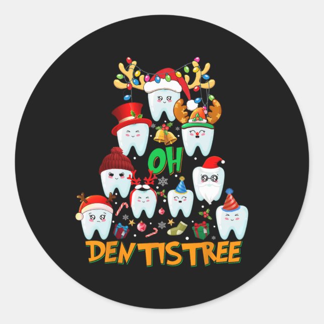 Oh Dentistree Spaß Weihnachtsbaum Zahnhygiene Xm Runder Aufkleber (Vorderseite)