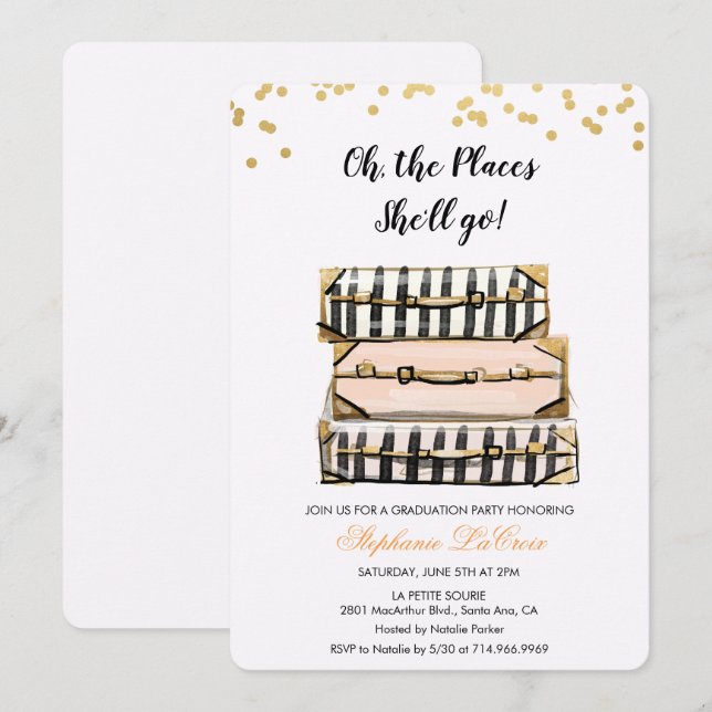 Oh, die Orte, an denen sie Abschluss einladen wird Einladung (Vorne/Hinten)