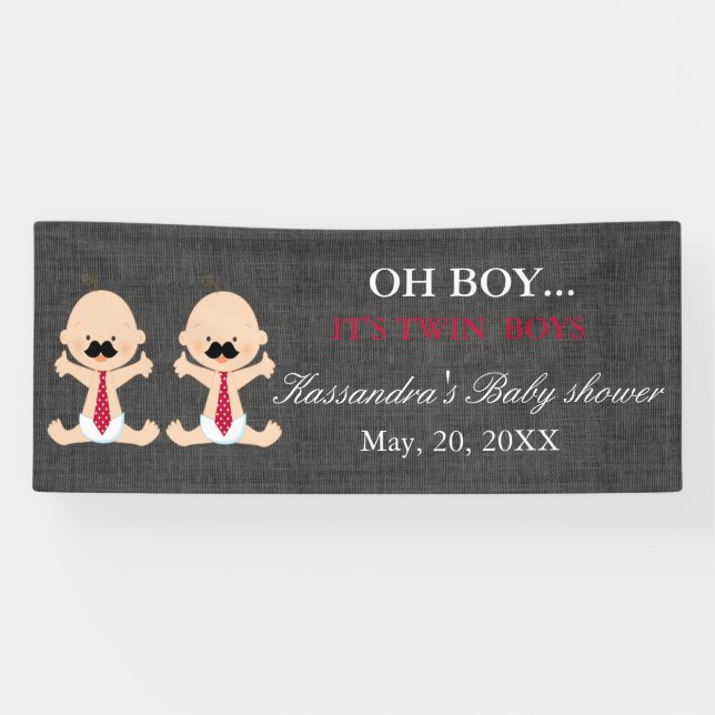 OH! Doppeljungen-Schnurrbart-Baby-Duschen-Fahne Banner (Horizontal)