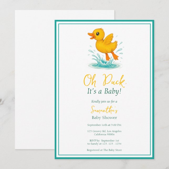 Oh Duck, das ist ein Baby! Niedliche Babydusche Einladung (Vorne/Hinten)