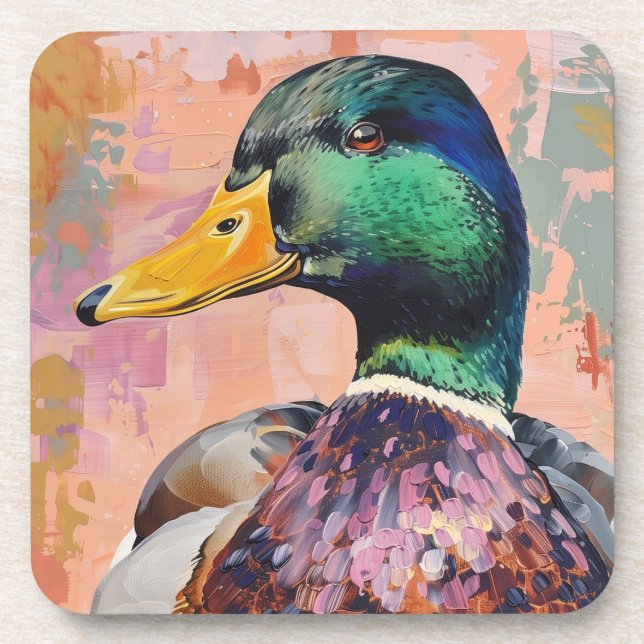 Oh, Duck! - Moderne Mallard Duck Art Untersetzer (Vorderseite)