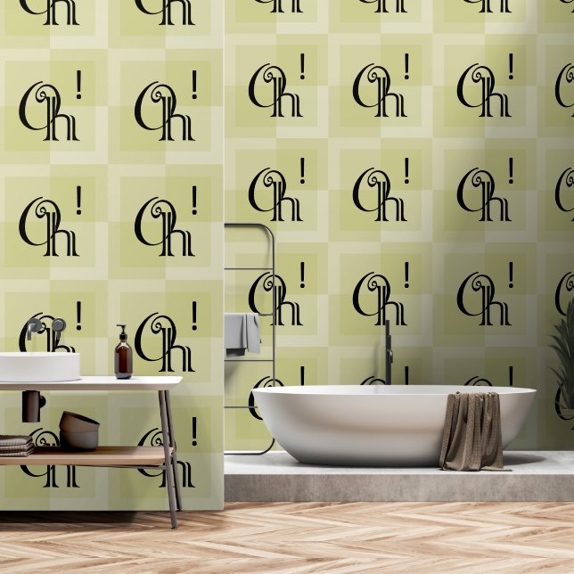 Oh! Eleganter moderner Typografie Gelber Grüner Ne Tapete (Badezimmer)