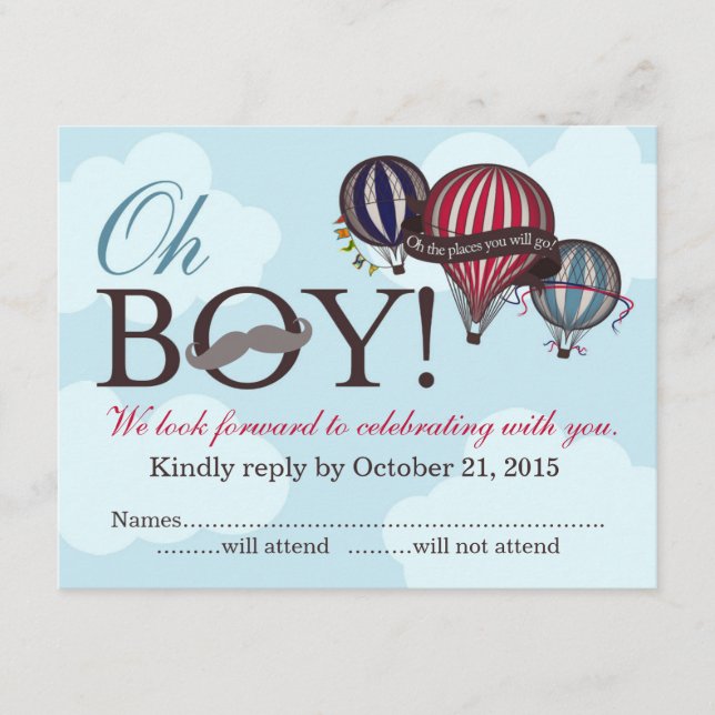Oh garçon lil homme ballon à air chaud carte RSVP (Devant)
