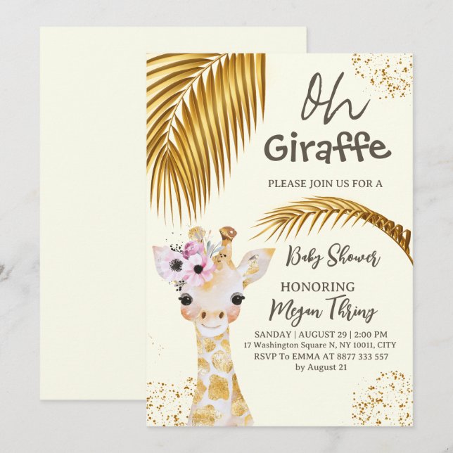 oh giraffi safari Babydusche Einladung (Vorne/Hinten)
