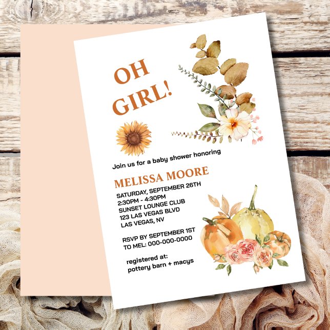 Oh Girl A little pumpkin is on the way baby shower Einladung (Von Creator hochgeladen)