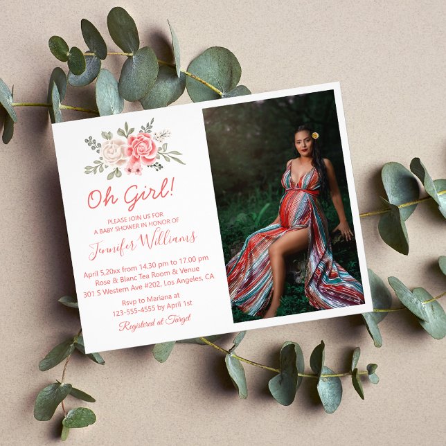 oh girl , baby dusche red blumenöl Foto Einladung Flyer (Von Creator hochgeladen)