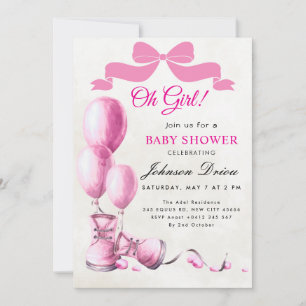 Oh Girl Babyparty-Einladung Rosa Wasserfarbe Einladung