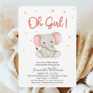Oh Girl Blush Pink Baby Elephant Dusche Einladung