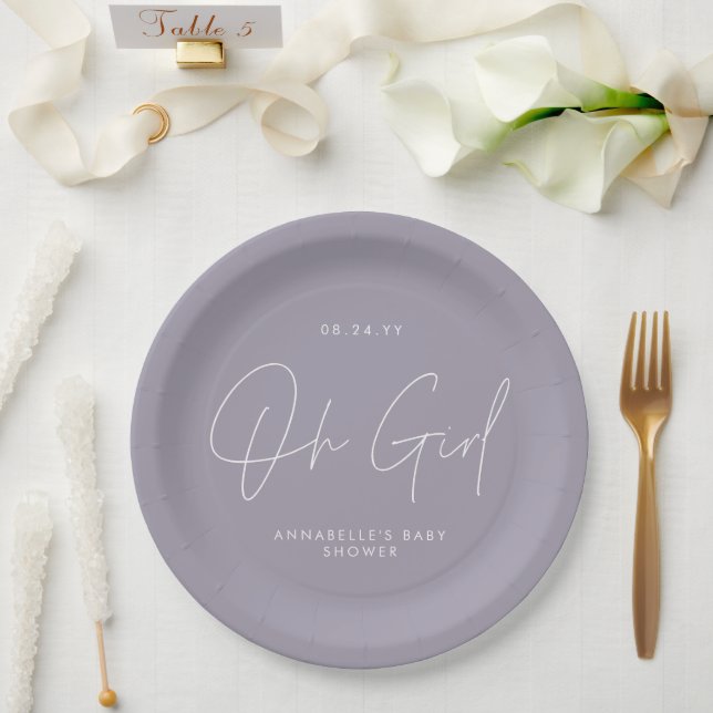 oh Girl Duschskript lilac lila elegant Pappteller (Hochzeit)