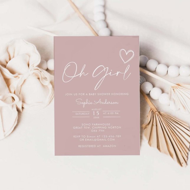 Oh Girl Minimaliste Moderne Baby shower Invitation (Créateur téléchargé)