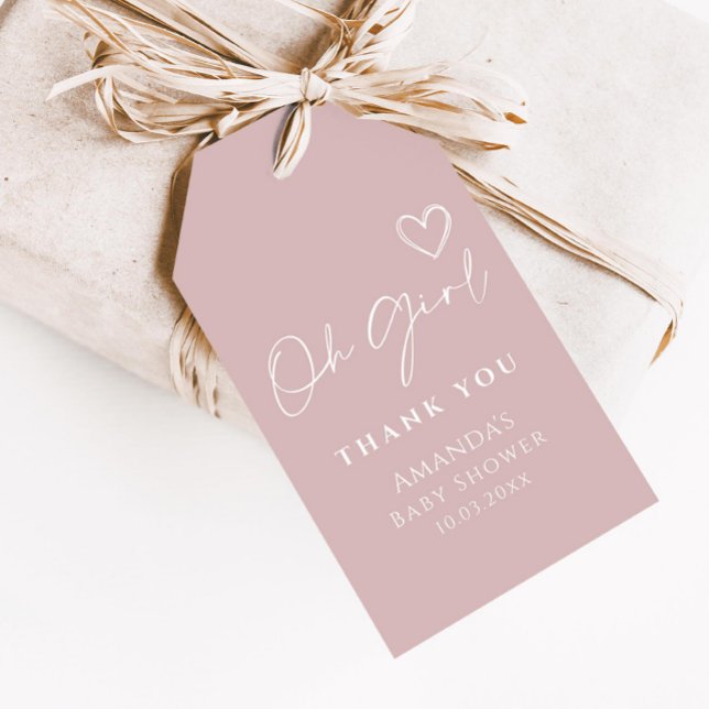 Oh Girl Minimalistisch Modern Baby Dusche Danke Geschenkanhänger (Von Creator hochgeladen)