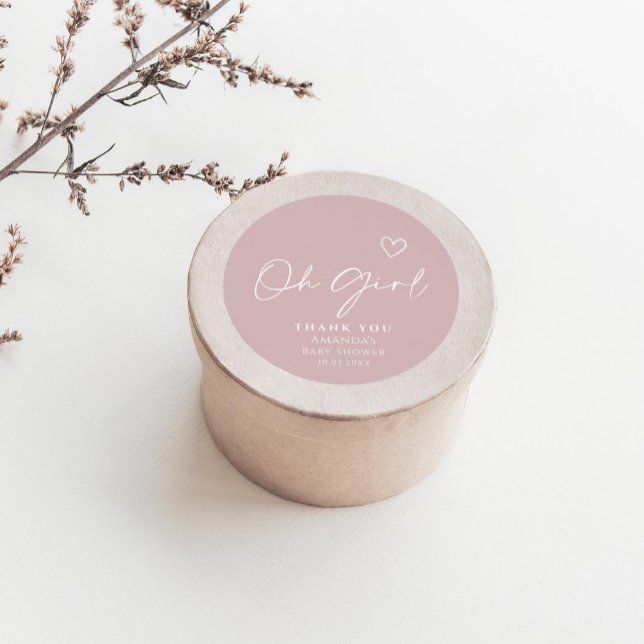 Oh Girl Minimalistisch Moderne Babydusche Runder Aufkleber (Von Creator hochgeladen)