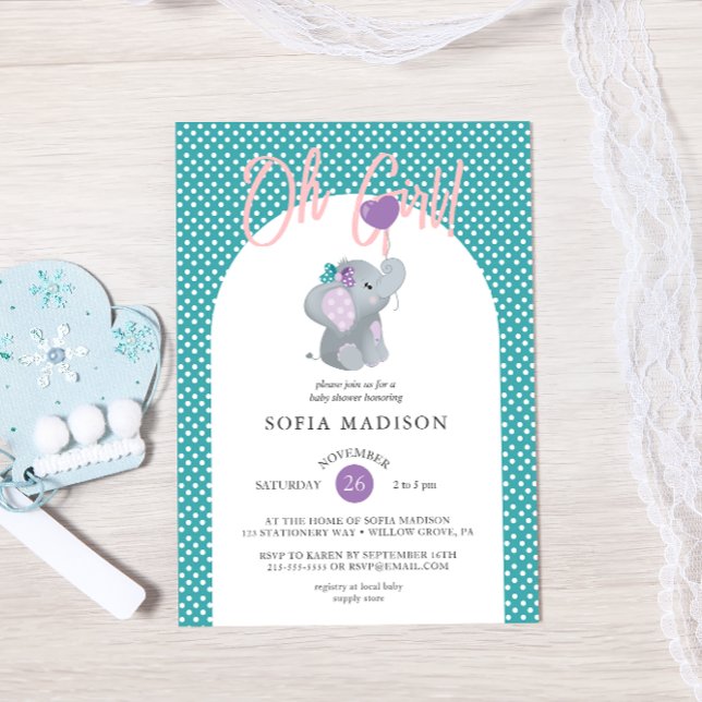 Oh Girl Niedlich Elephant Baby Dusche Einladung (Von Creator hochgeladen)