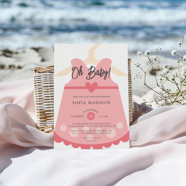 Oh Girl Pink Dress Baby Dusche Einladung (Von Creator hochgeladen)