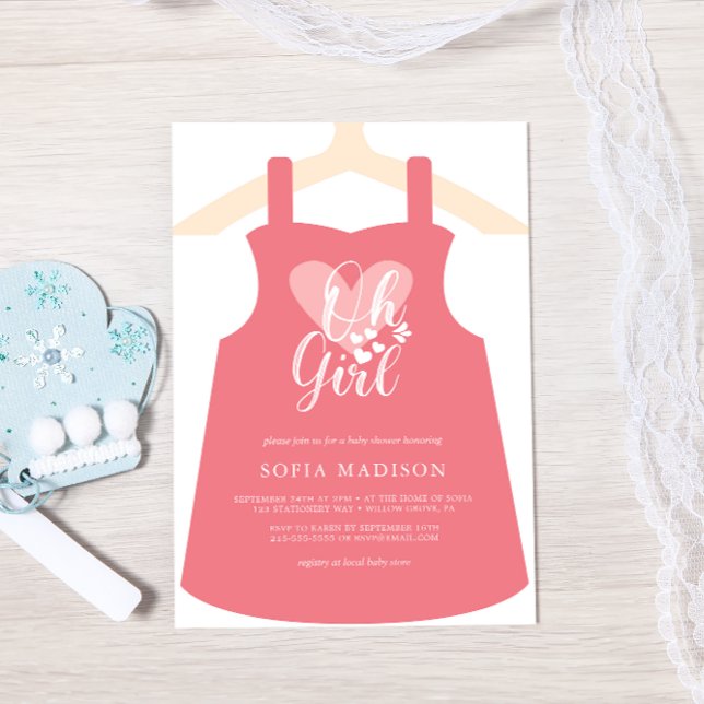 Oh Girl Pink Dress Baby Dusche Einladung (Von Creator hochgeladen)