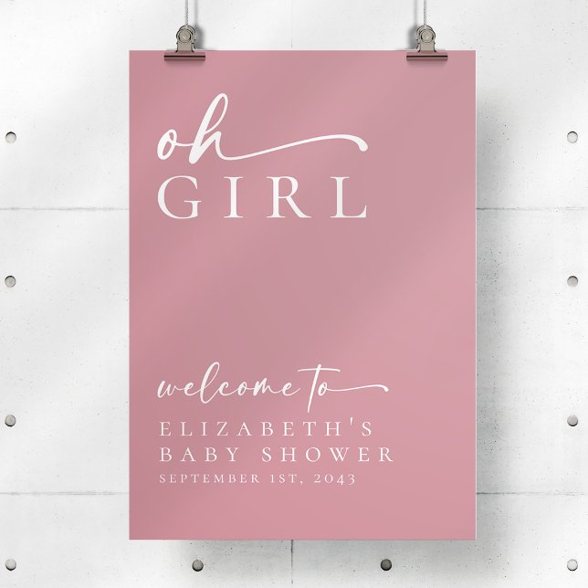 Oh Girl Pink Minimalistisch Baby Dusche Begrüßungs Poster (Von Creator hochgeladen)