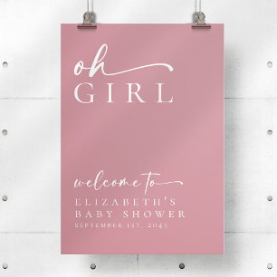 Oh Girl rose minimaliste Baby shower Affiche de bi