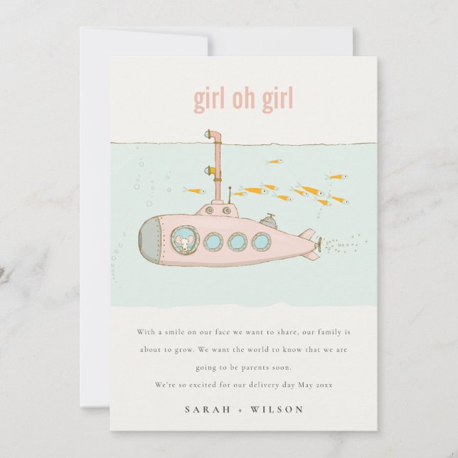 Oh Girl Sous-marin sous-marin Faire-part bébé (Devant)