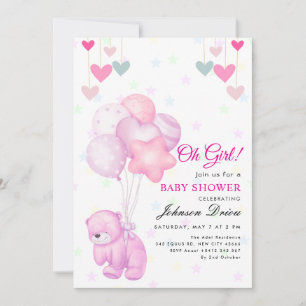 „Oh Girl!“ Teddybär-Ballon-Baby-Shower-Einladung Einladung