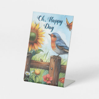 Oh Happy Day Bluebird und Sonnenblumenschild Sockelschild