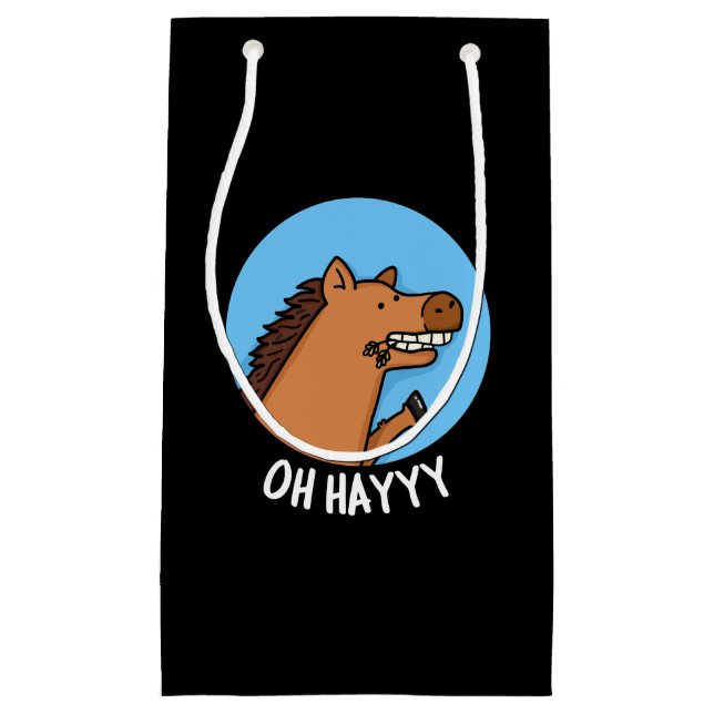 Oh Hayyy Funny Horse Pun Dark BG Kleine Geschenktüte (Vorderseite)