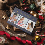 Oh, heilige Nacht religiöse Drei-Foto-Familie Feiertagskarte<br><div class="desc">Eine schöne Weihnachtskarte aus drei Fotos aus Ihrer Familie in einem marineblau-goldenen "Oh Heilige Nacht" Design. Passen Sie Ihre Wünsche mit drei Ihrer Lieblings-Fotos aus dem Jahr,  Ihren Gruß und Familiennamen an. Diese Weihnachtskarte kehrt zu einem koordinierenden blauen Sternenhimmel-Design auf der Rückseite zurück.</div>