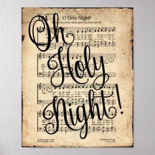 Oh, heilige Nacht Scripting Vintag Hymn Poster