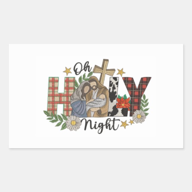 Oh, Heilige Nacht Weihnachtsdesign Rechteckiger Aufkleber (Vorderseite)