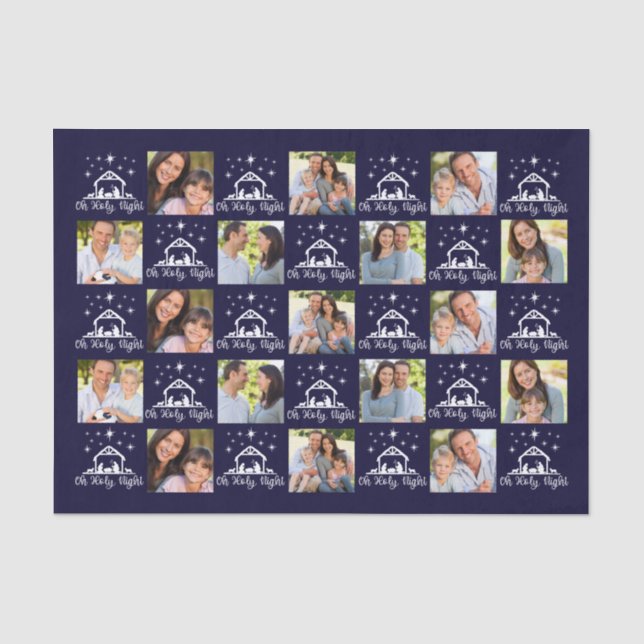 Oh Heilige Nachtkrippe Navy Blue Family Foto Seidenpapier (Vorderseite)