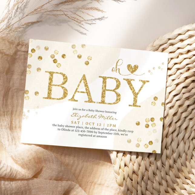 Oh, helles Gold Glitzer Chic Baby Girl Dusche Einladung (Von Creator hochgeladen)