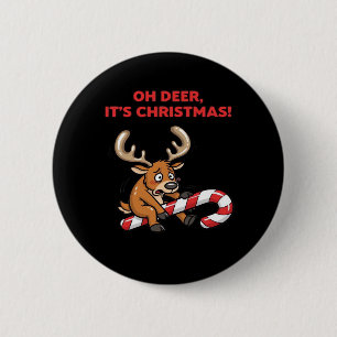 Oh Hirsch, es ist Weihnachten, gestresstes Rentier Button