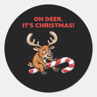 Oh Hirsch, es ist Weihnachten, gestresstes Rentier Runder Aufkleber